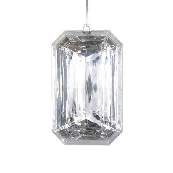 Vickerman 8" Silver Rectangle Jewel Glitter Ornament. Features silver glitter around the edge. 2 per bag.