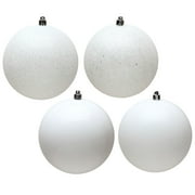 Vickerman 8" White 4-Finish Ball Ornament Assortment, 4 per Bag