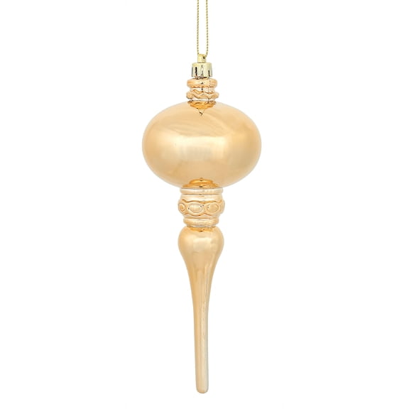 Vickerman 8" x 2.75" Café Latte Shiny Finial Ornament, with drilled and wired caps. Comes 3 per Bag.