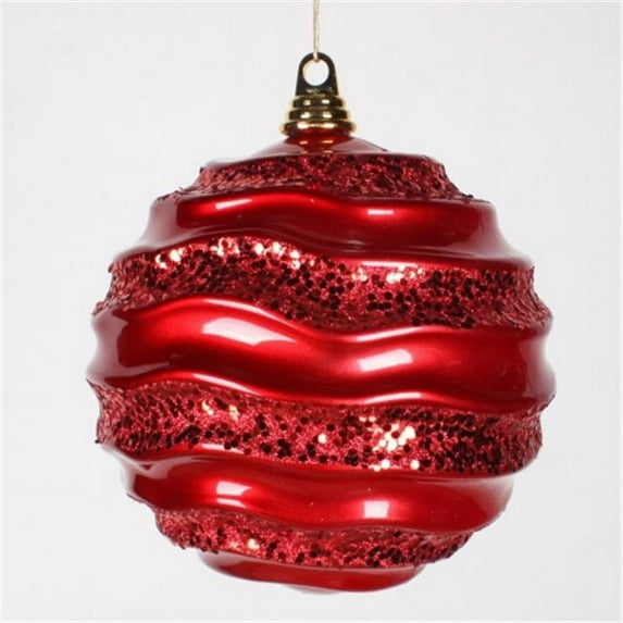 Vickerman 8in. Red Candy Glitter Wave Ball - Red - 8in.