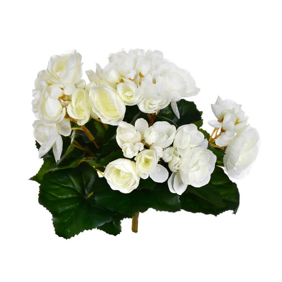 Vickerman 9.5" Artificial White Polyester Begonia Bush