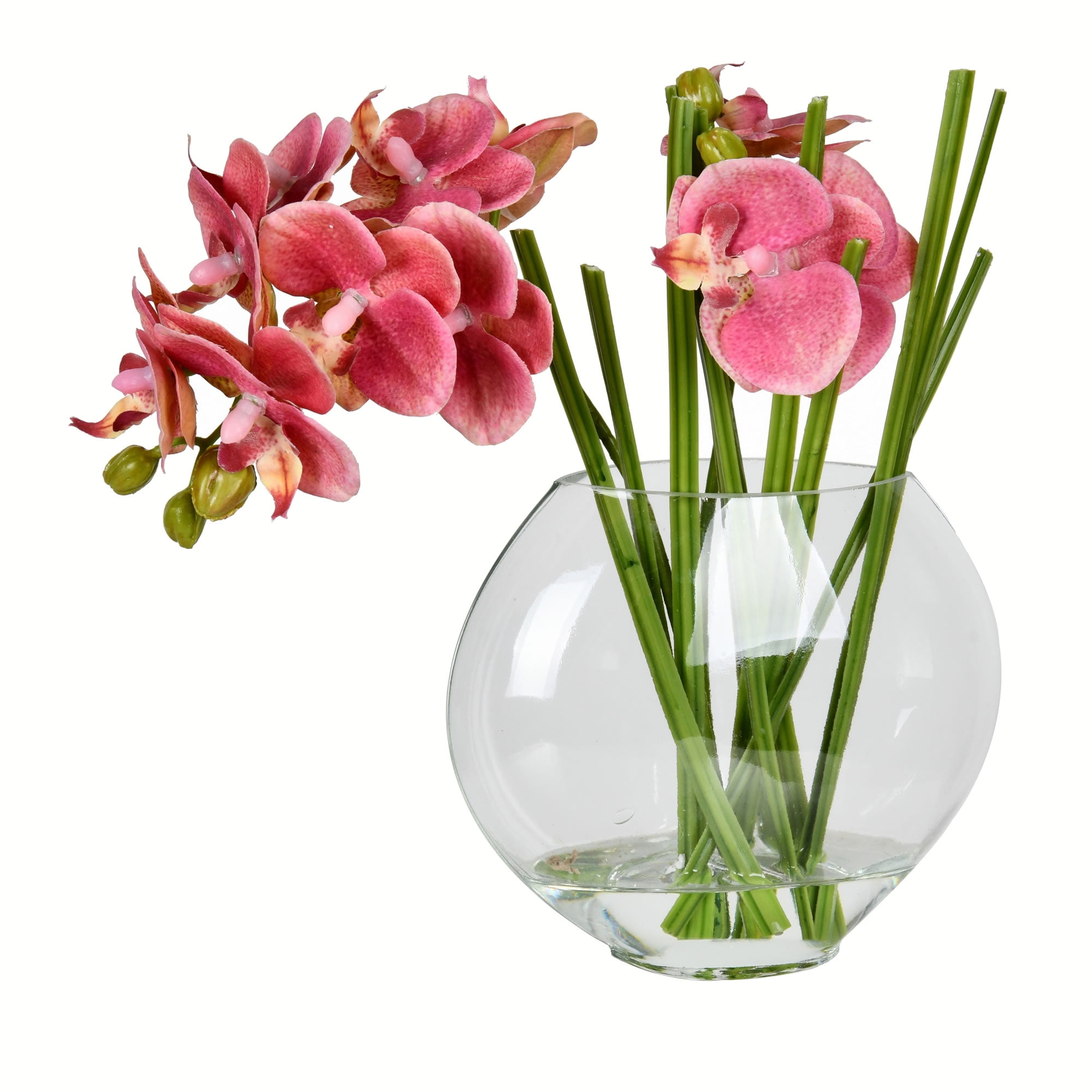 Patriotic Outdoor 12" Lighted Pink Orchid Centerpiece in Glass Pot