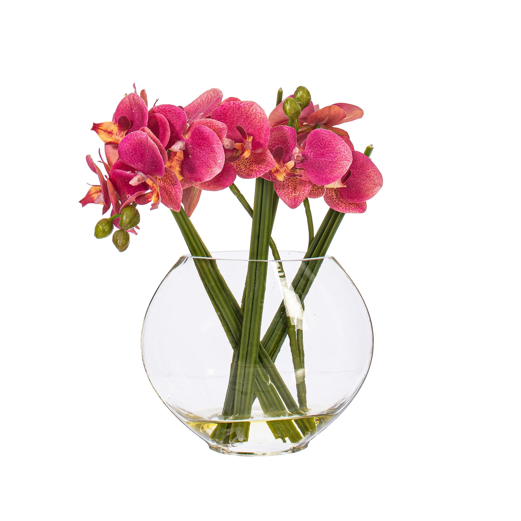 Patriotic Outdoor 12" Lighted Pink Orchid Centerpiece in Glass Pot