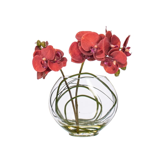 Vickerman 9.8" Artificial Red/Purple Butterfly Orchid In Glass Pot.