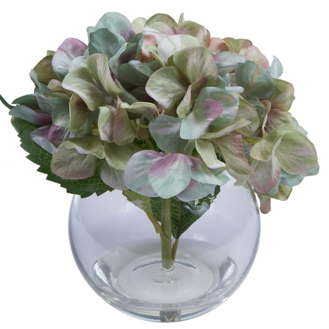Vickerman 9" Artificial Seafoam Lavender Hydrangea in Glass Bubble Vase