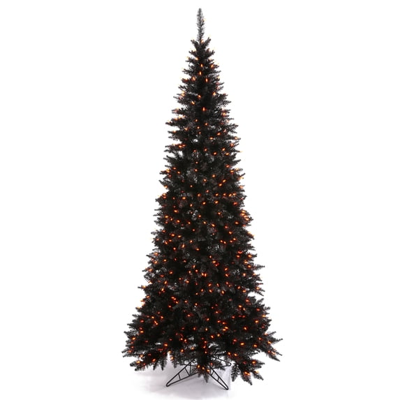 Vickerman 9' Black Fir Slim Artificial Christmas Tree, Orange Dura-lit LED Lights