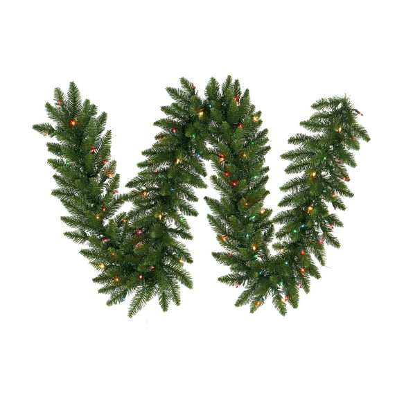 Vickerman 9' Camdon Fir Artificial Christmas Garland, Multi-colored LED Mini Lights - Faux Holiday Garland - Indoor Seasonal Home Decor