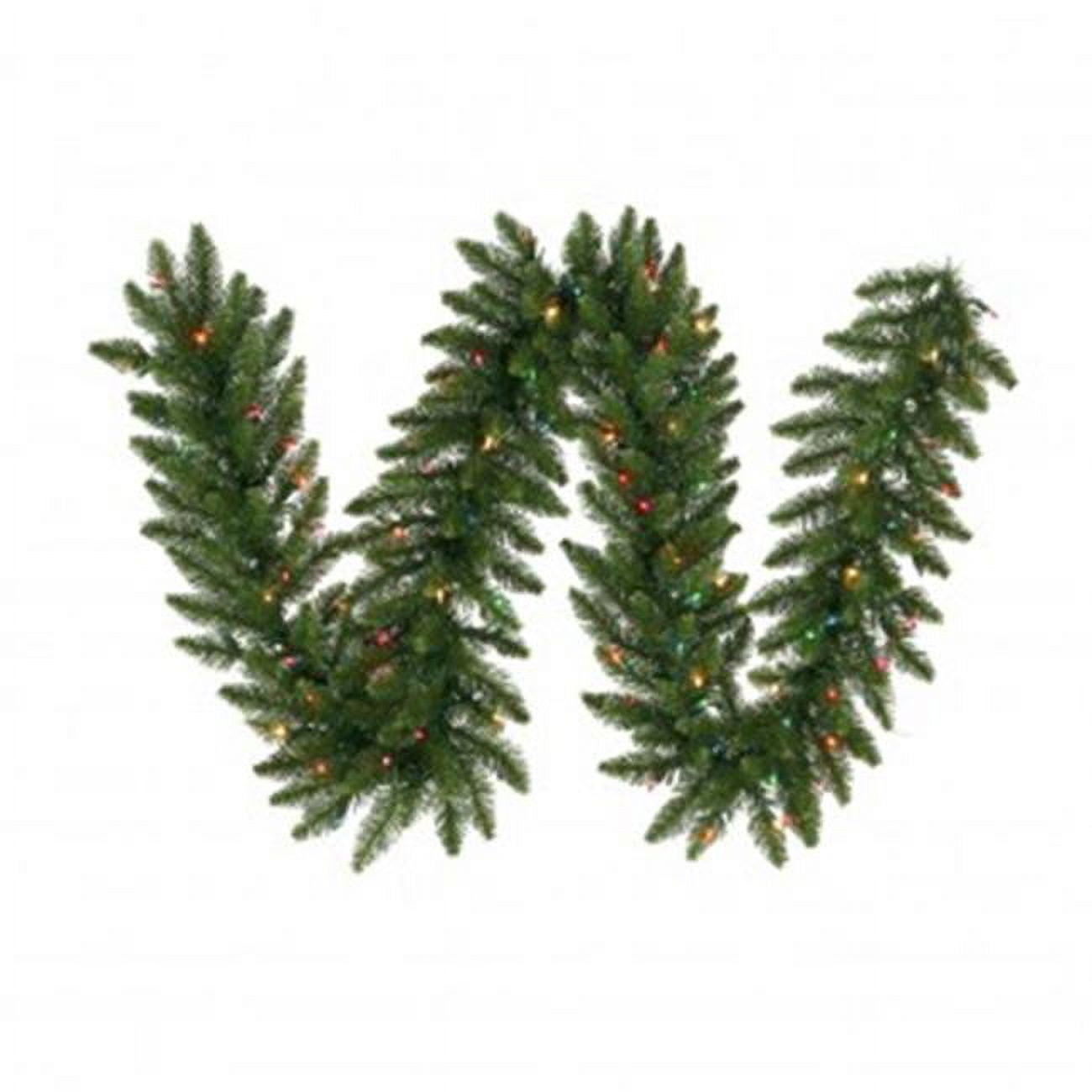 Lush 9' Camdon Fir LED Garland with Multicolor Lights and Green PVC Tips
