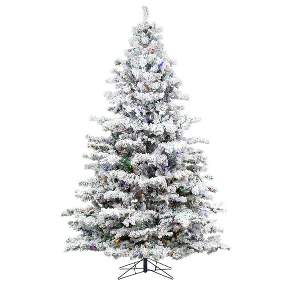 Vickerman 9' Flocked Alaskan Pine Artificial Christmas Tree with 1200 Multi-Colored LED Lights