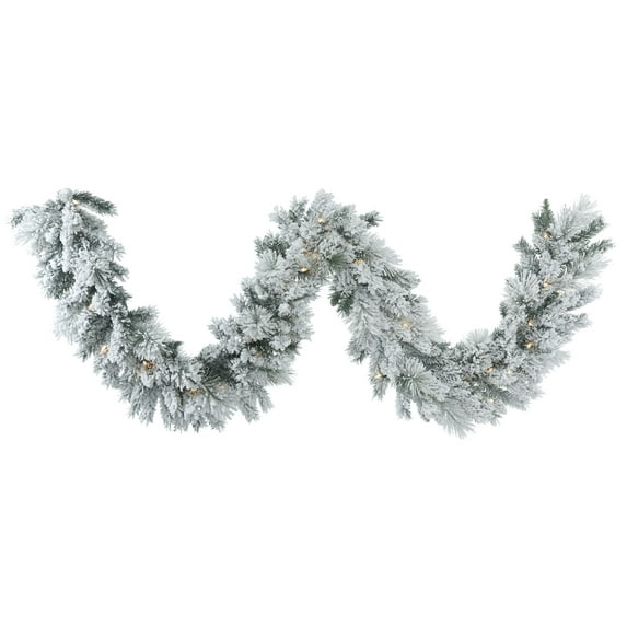 Vickerman 9' Flocked Castle Pine Artificial Christmas Garland, Warm White Dura-lit LED Mini Lights
