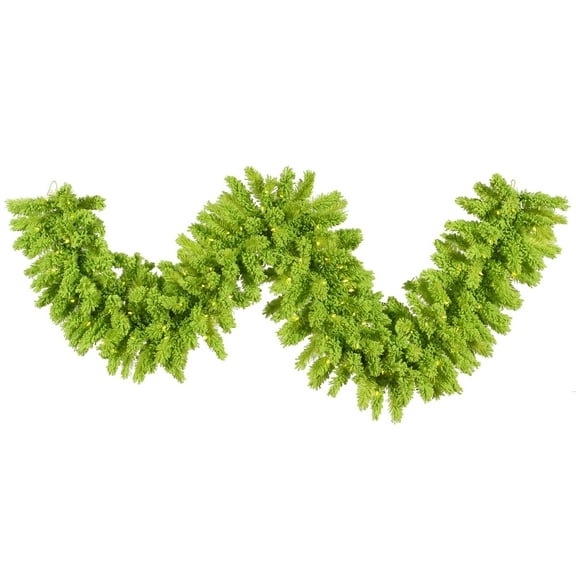 Vickerman 9' Flocked Lime Artificial Christmas Garland, Lime Dura-Lit LED lights.