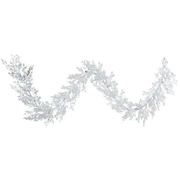 Vickerman 9' Flocked Winter Twig Artificial Christmas Garland, Clear Dura-lit Incandescent Mini Lights