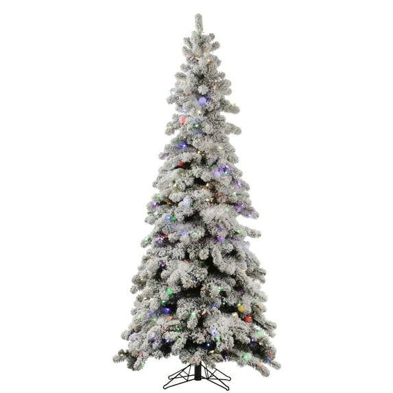 Vickerman 9' Medium Flocked Kodiak Spruce Artificial Christmas Tree, Multi-Colored LED Lights