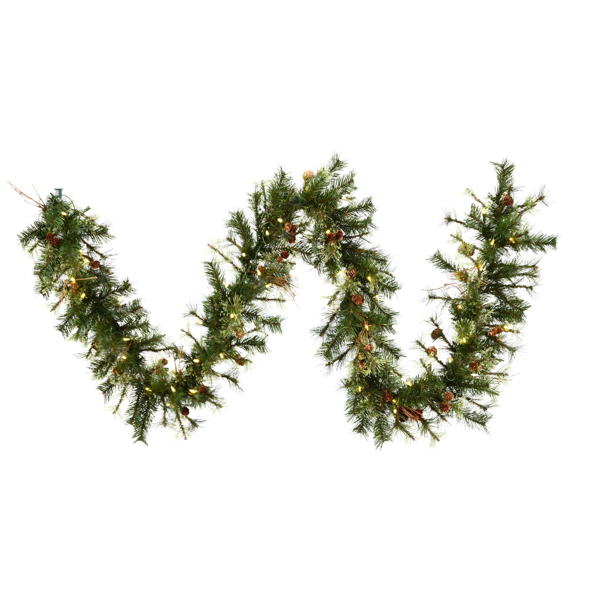 9' Green Pine and Grapevine Christmas Garland with Pinecones