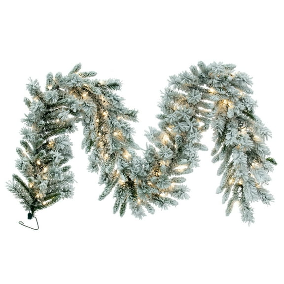 Vickerman 9' Snow Ridge Artificial Christmas Garland, Warm White LED Lights