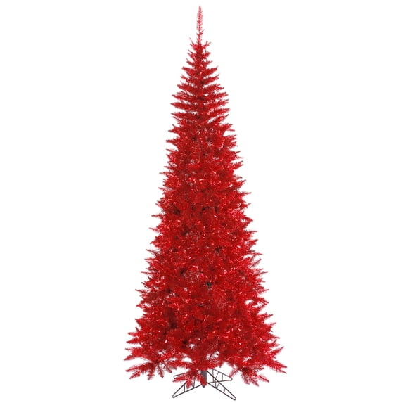 Vickerman 9' Tinsel Red Fir Slim Artificial Christmas Tree, Unlit