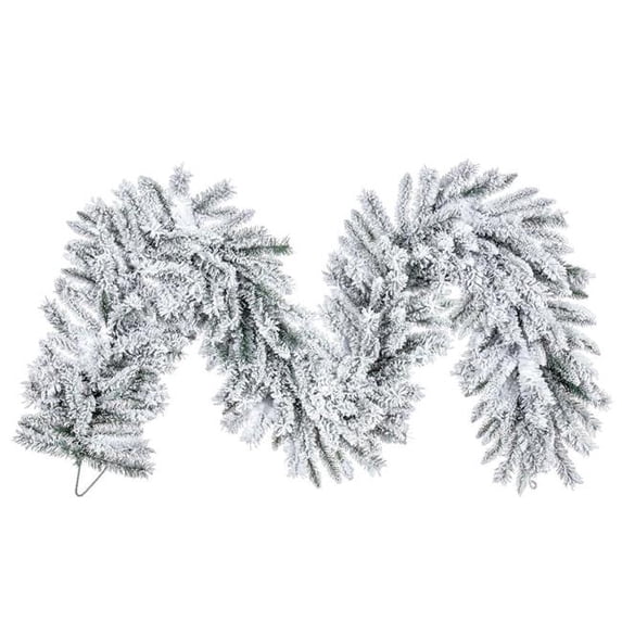 Vickerman A895217 9 ft. x 18 in. Flocked Utica Fir Artificial Unlit Garland with 270 Realistic Flocked PVC Tips - White
