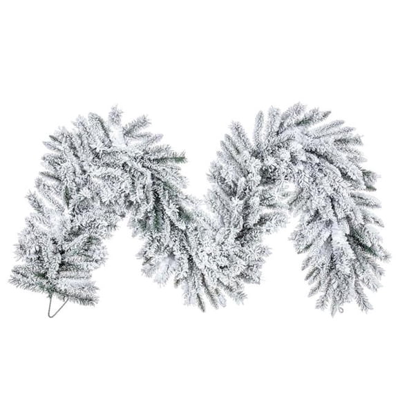 Vickerman A895217 9 ft. x 18 in. Flocked Utica Fir Artificial Unlit Garland with 270 Realistic Flocked PVC Tips - White