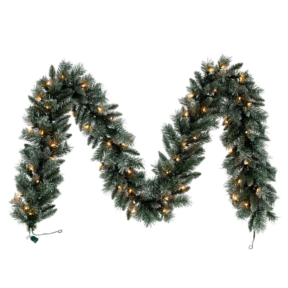 Vickerman 9' x 10" Frosted Mixed Pine Garland, Clear Incandescent Mini Lights.
