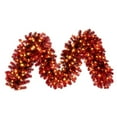 thumbnail image 1 of Vickerman 9' x 18" Artificial Deluxe Red Tinsel Christmas Garland, Warm White Single Mold Wide Angle Mini Lights, 1 of 6