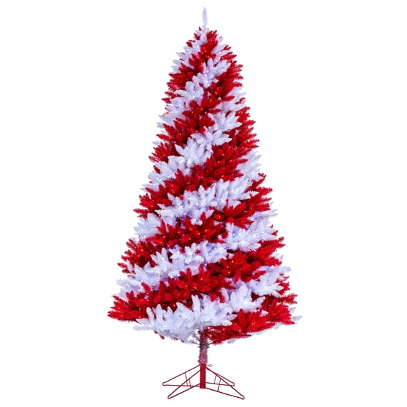 Vickerman 9' x 56" Candy Cane Artificial Pre-lit Christmas Pine Tree, Pure White and Red LED Lights.