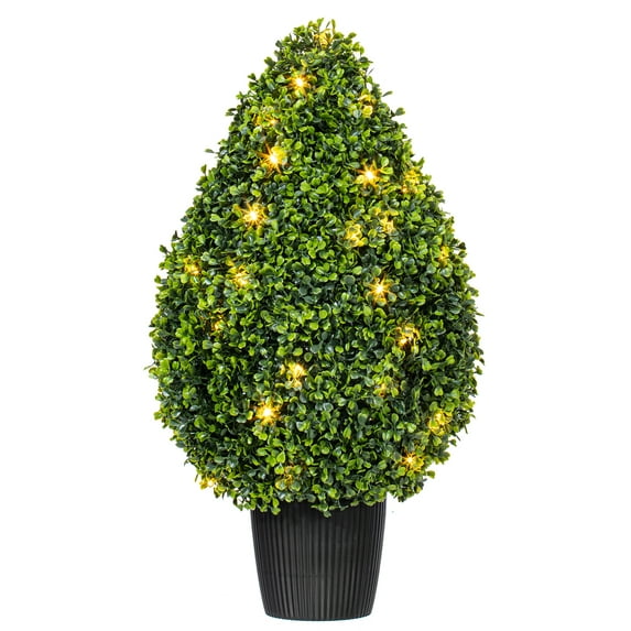 Vickerman Artificial 24" High X 15" Wide Boxwood Teardrop Shaped Bush, warm white 3mm LED lights.