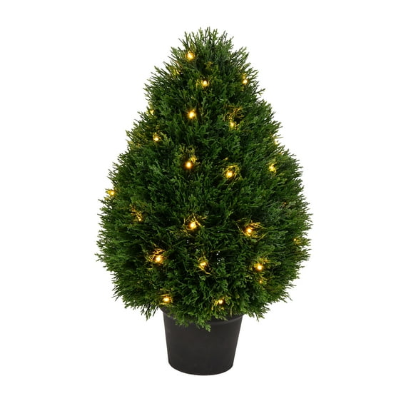 Vickerman Artificial 24" High X 15" Wide Cedar Teardrop Shaped Bush, warm white 3mm LED lights.