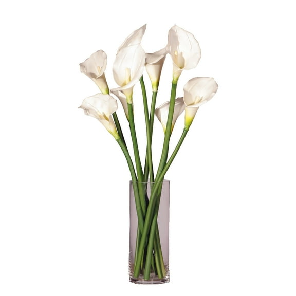 Vickerman Artificial 24" White Calla Lilys in Clear Glass Vase.
