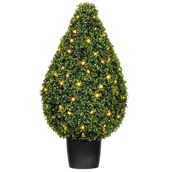 Vickerman Artificial 36" High x 20" Wide Boxwood Teardrop Shaped Bush, warm white 3mm LED lights.