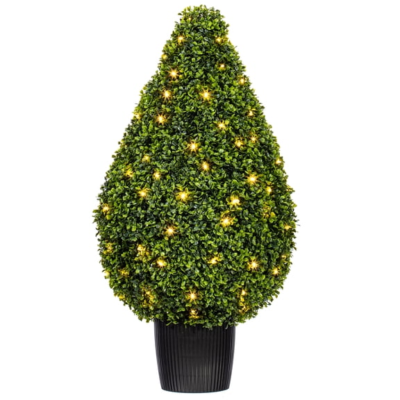 Vickerman Artificial 36" High x 20" Wide Boxwood Teardrop Shaped Bush, warm white 3mm LED lights.
