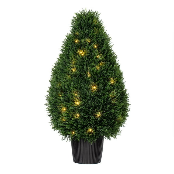 Vickerman Artificial 36" High x 20" Wide Cedar Teardrop Shaped Bush, Warm White 3mm LED Lights.