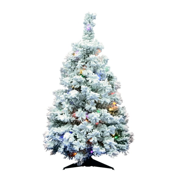 Vickerman Artificial 36" X 24" Indoor Flocked Alaskan Pine Christmas Tree, 100 Dura-Lit Multi-Colored LED lights