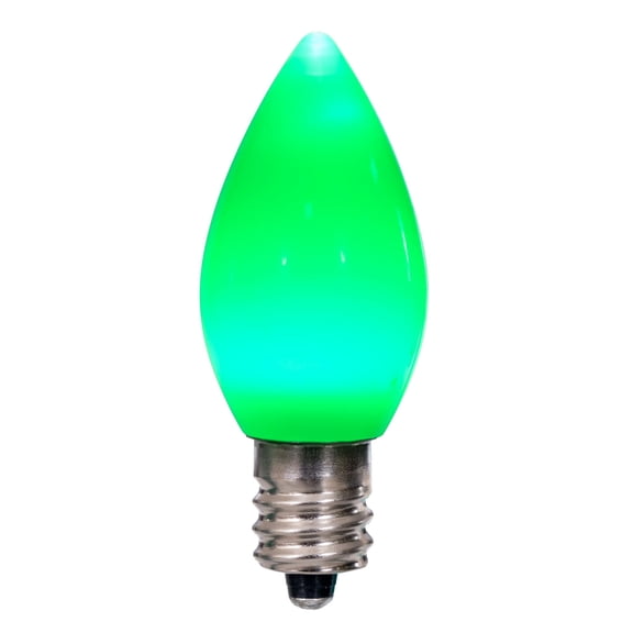 Vickerman C7 Ceramic LED Green Bulb  Nickel Base,  120V .6 Watts , 3 diodes, 25 Bulbs per bag
