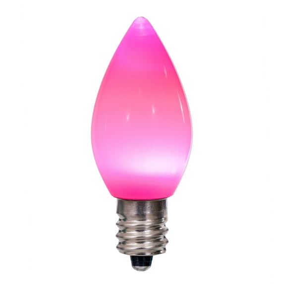 Vickerman C7 Ceramic LED Pink Bulb Nickel Base, 120V .6 Watts , 3 diodes, 25 Bulbs per bag