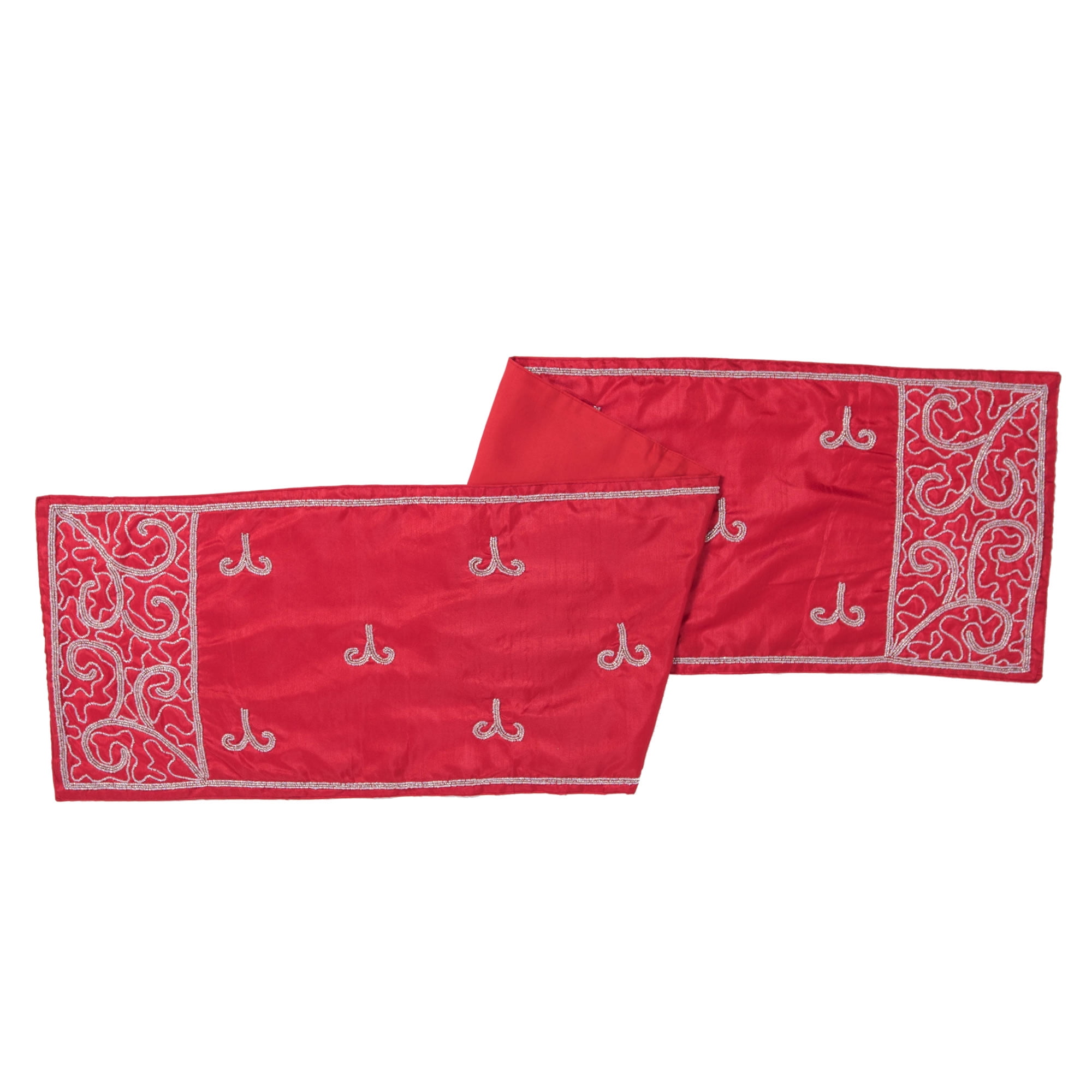 Red and Silver 12" x 60" Polyester Filigree Scroll Table Runner