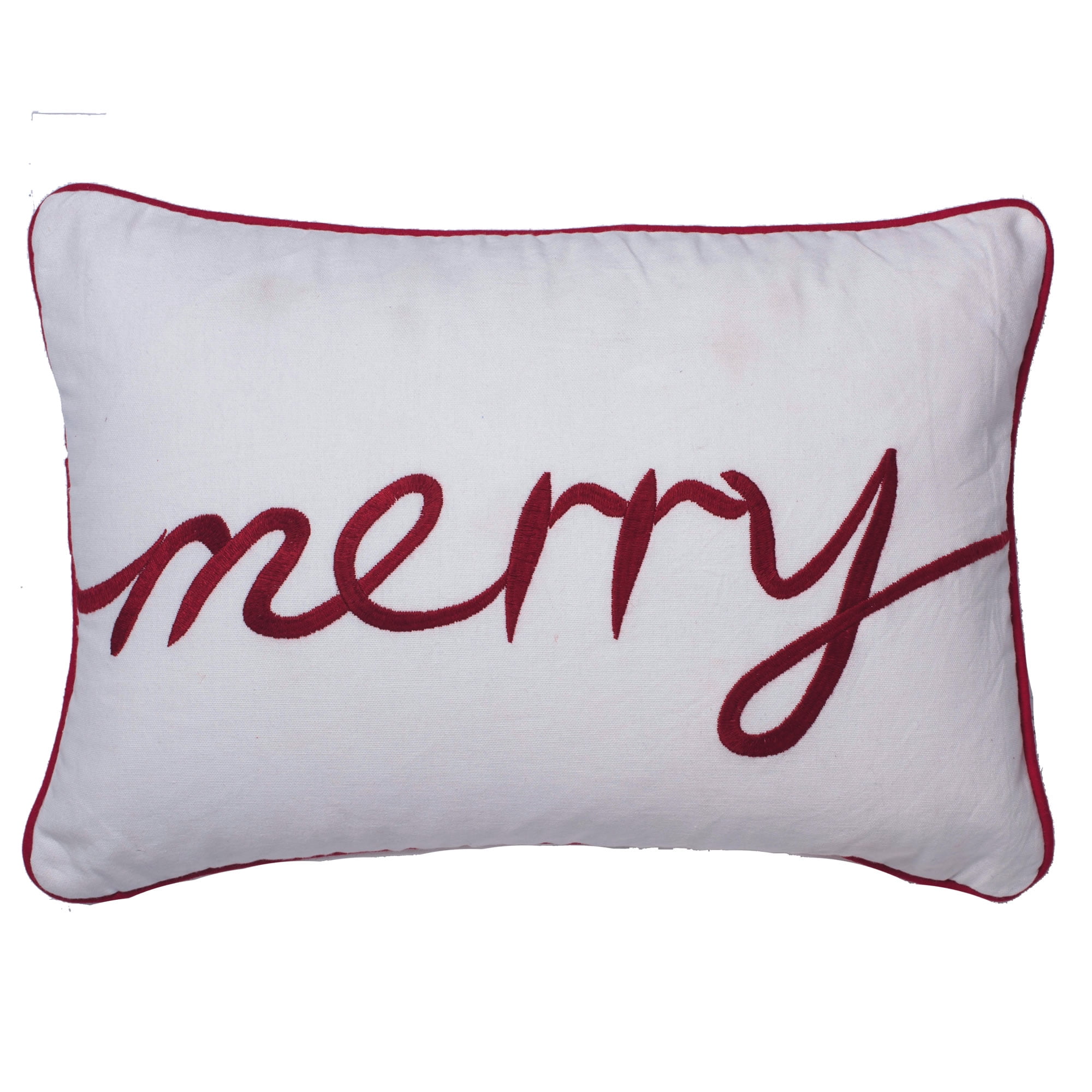 Classic White and Red Embroidered Christmas Throw Pillow