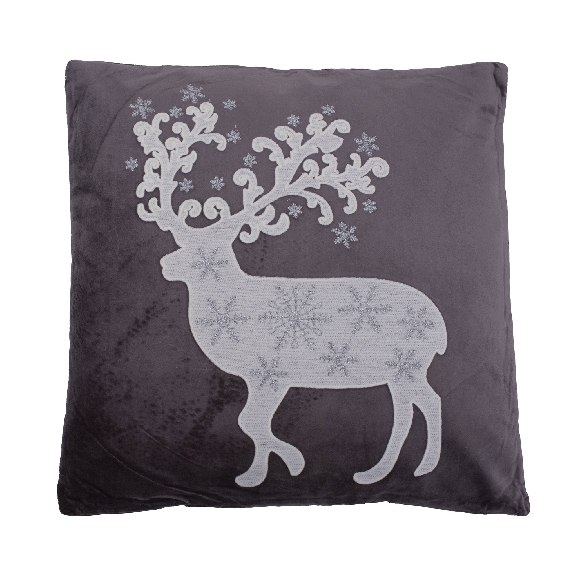 Gray Velvet Embroidered Nordic Deer Throw Pillow