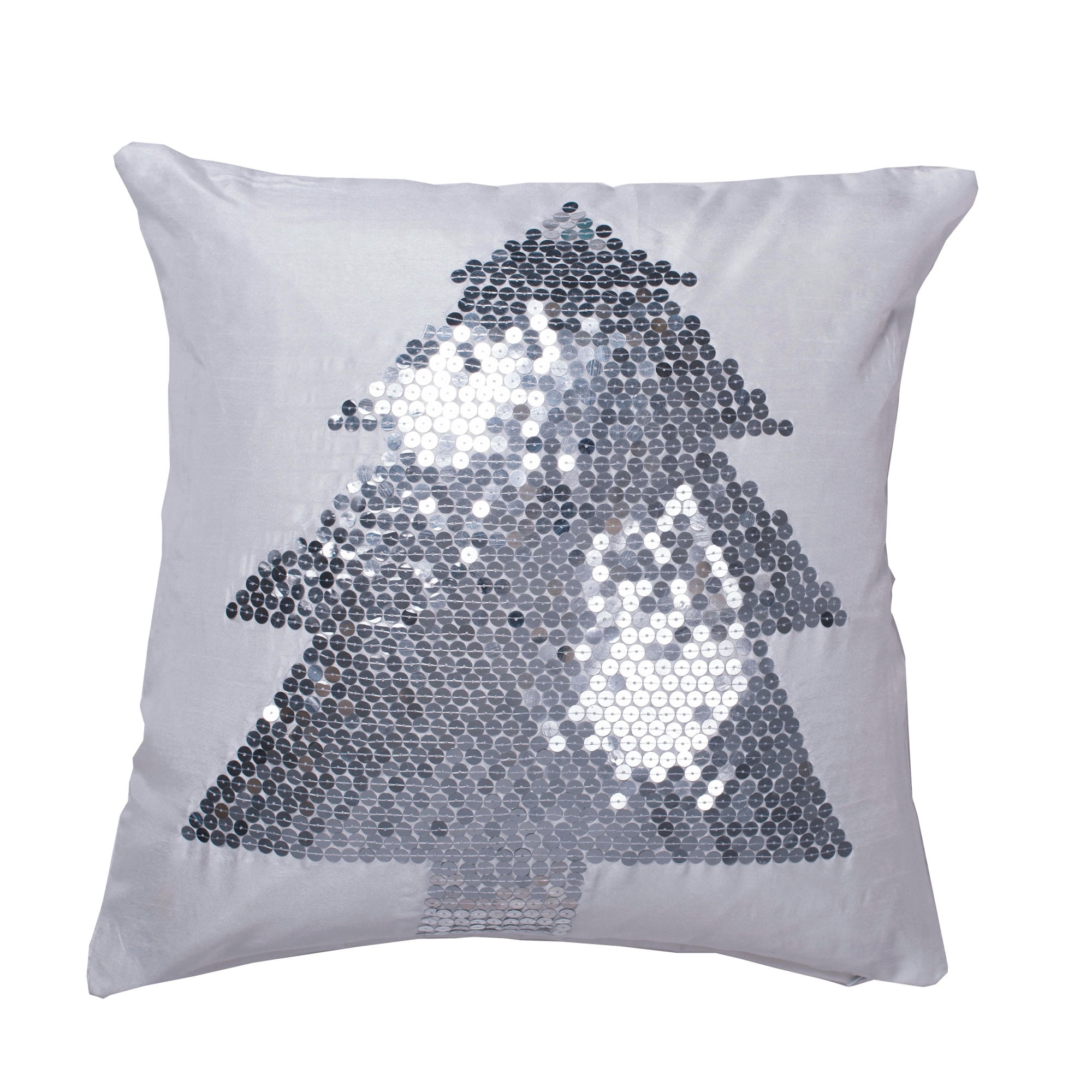 Elegant White and Silver Sequin Christmas Tree Throw Pillow Set