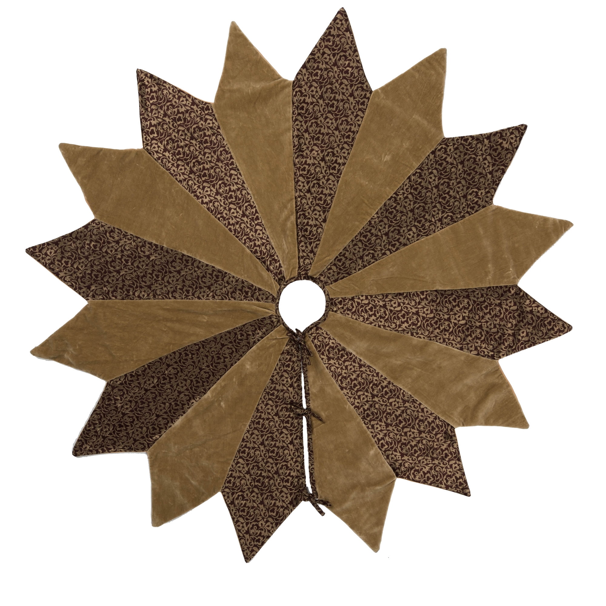 Elegant 60" Gold and Brown Velvet Brocade Christmas Tree Skirt