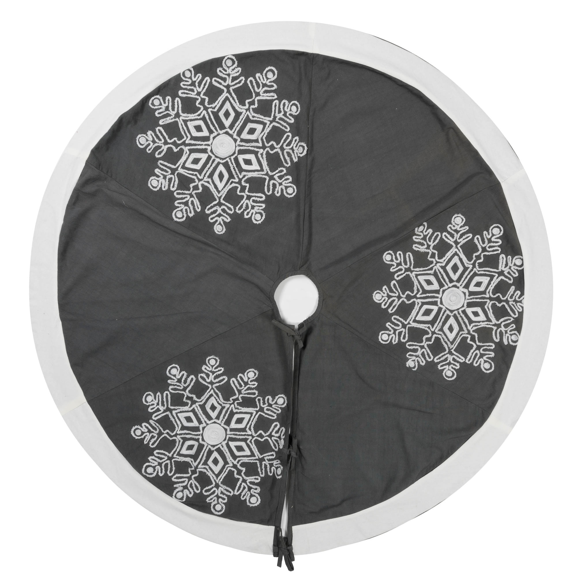 60" Frost Gray and White Cotton Snowflake Tree Skirt
