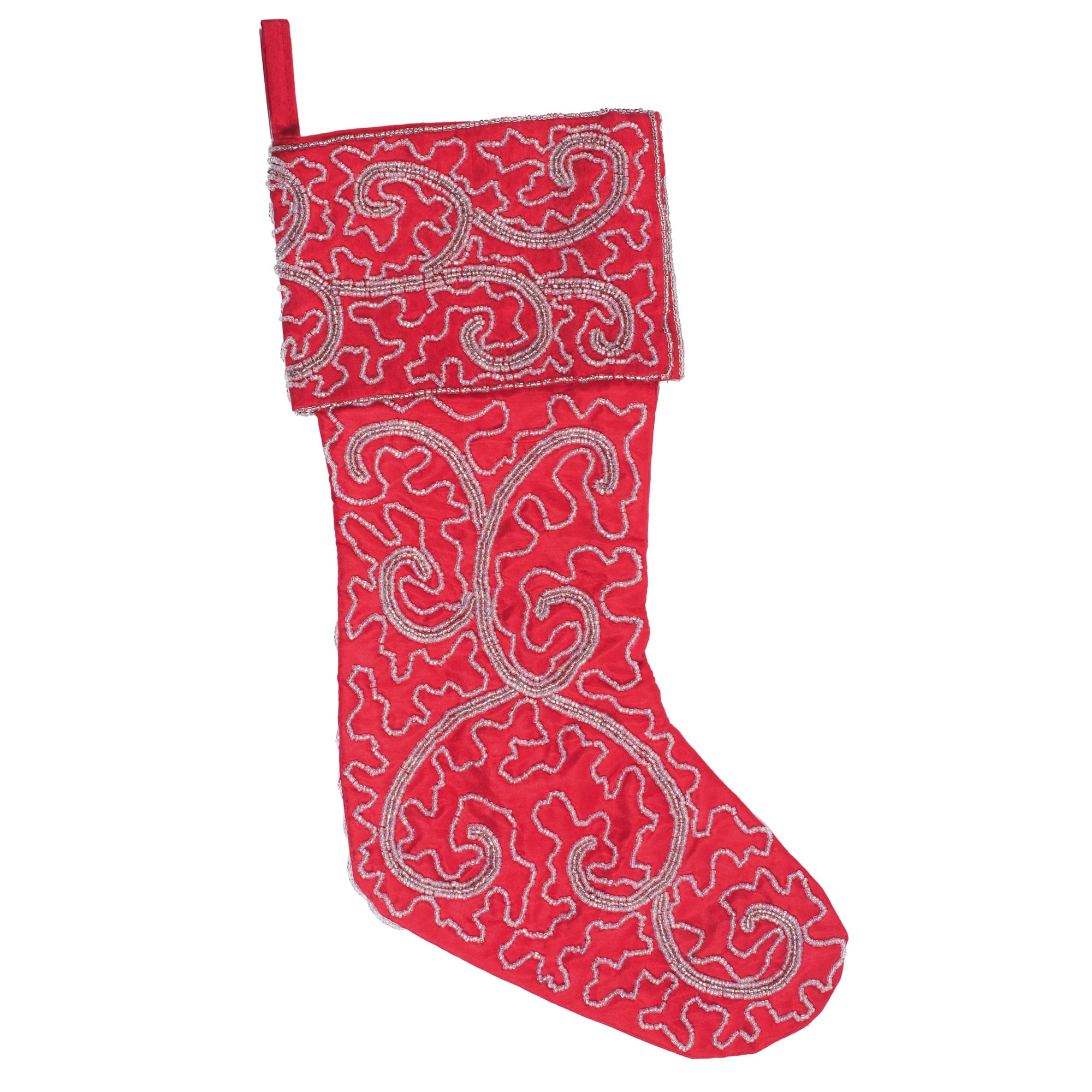 8 x 19 Red Polysilk Filigree Scroll Christmas Stocking