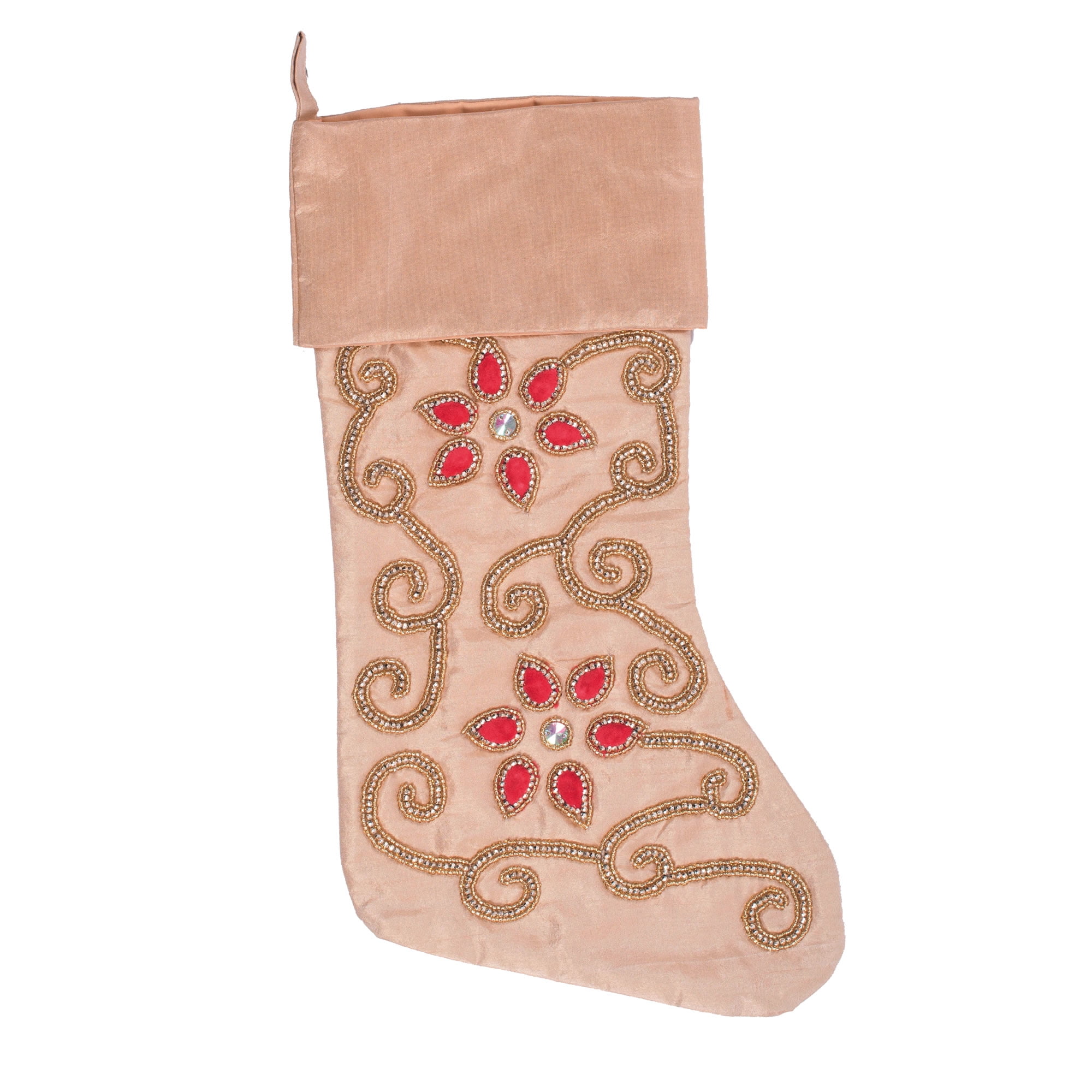 Champagne and Wine Velvet Christmas Stocking with Gold Beading