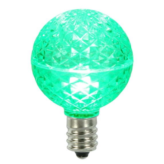 Vickerman G50 LED Green Faceted Replacement Bulb, E17/C9 Nickel Base, 10 Bulbs per Pack.