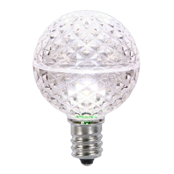 Vickerman G50 LED Pure White Faceted Replacement Bulb, E17/C9 Nickel Base, 10 Bulbs per Pack.