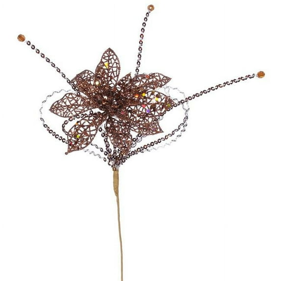 Vickerman 15" Chocolate Glit Poinset Sequin Loops Poinsettia Spray