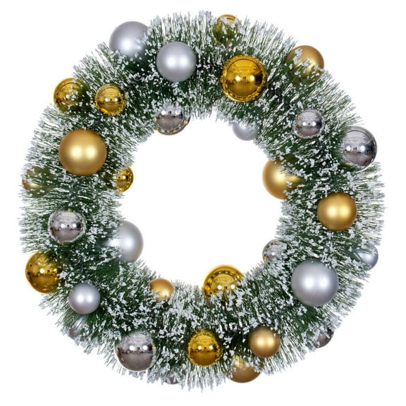 18" Frosted Green Wreath Silver/Gold