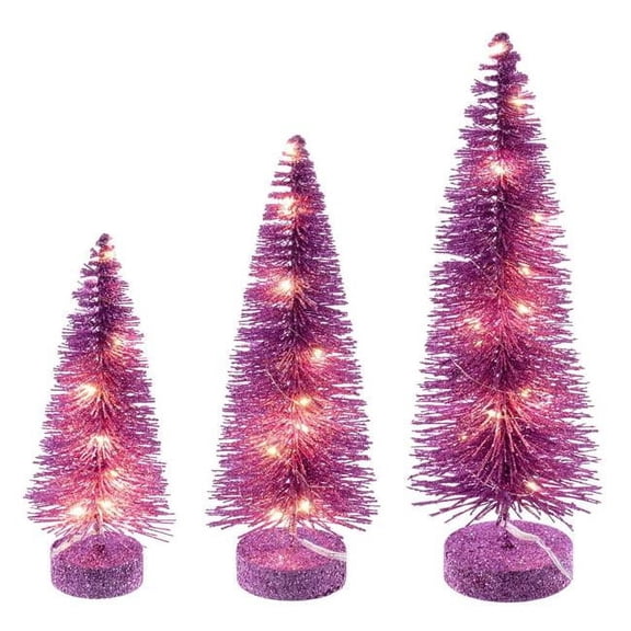 Vickerman LS240179WWBO 8 x 10 x 12 in. Bottle Brush Tabletop Tree with Clear Light, Pink