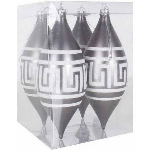 Vickerman M150527 7 in. Pewter Matte Shatterproof Drop Ornament with White Glitter  4 per Box