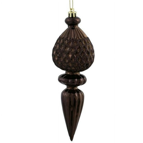 Vickerman M155019 7.5 in. Chocolate Shatterproof Finial Ornament with Coffee Iridescent Glitter 3 per Box