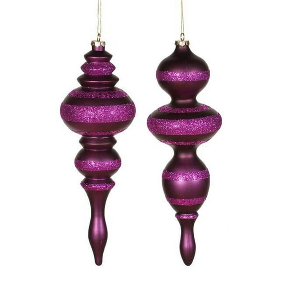 Vickerman M157726 Plum Matte Glitter Assorted Finial Ornament - 14 in. - 2 Per Box